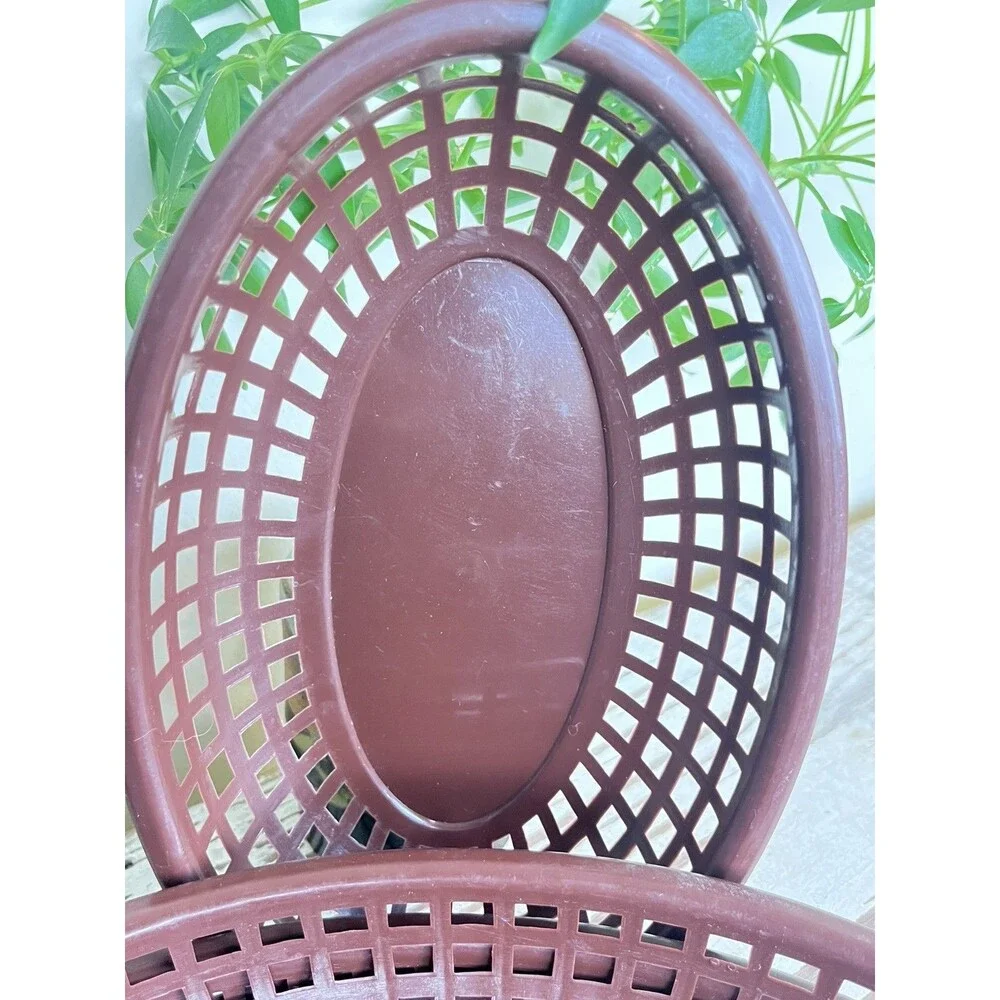 Vintage 1960s Brown Retro Plastic Oval Hamburger Frys Chip Serving Basket Taiwan